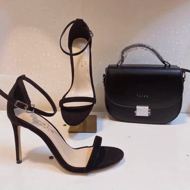 Giày Sandal Cao Gót Mũi Nhọn Da nhung Quai Mãnh Ôm Cổ Chân Màu Đen mã HF03DN