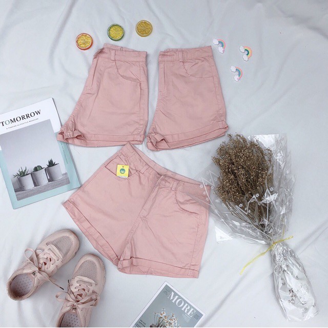 Quần shorts nữ chất kaki lai xếp_quần đùi lật lai