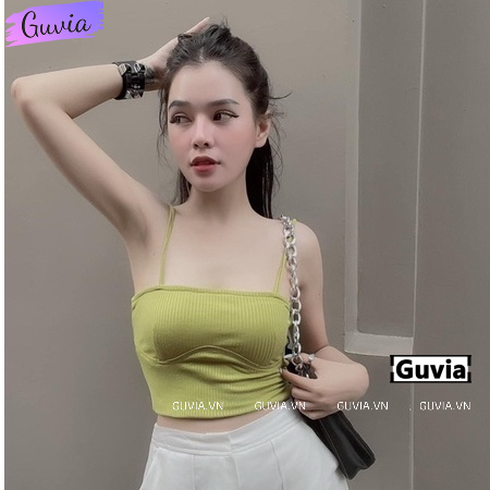 Áo Croptop 2 DÂY KIỂU VÂN NGỰC Nữ Có Mút Ngực, Áo Kiểu Chất Thun Gân Nhiều Màu GUVIA CR101