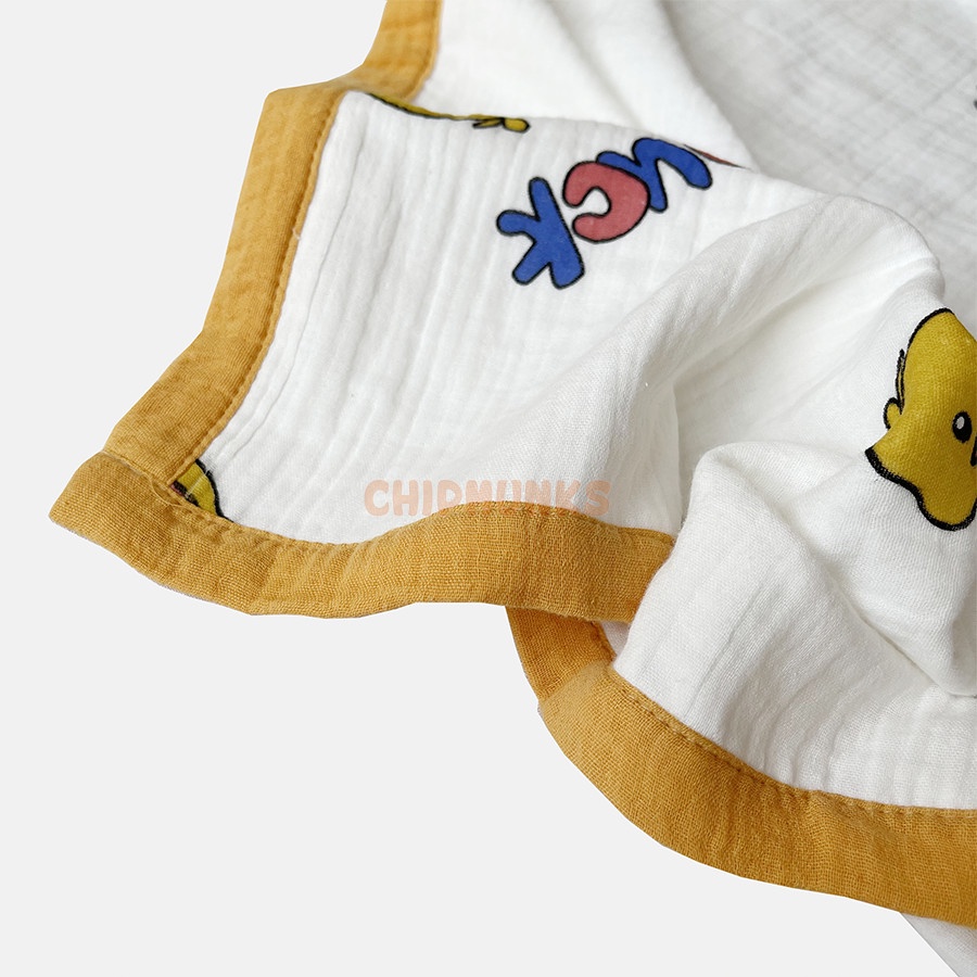 Bộ Chăn gối xô muslin cao cấp organic Chipmunks 4 lớp cho bé thấm hút nhanh, không gây kích ứng da