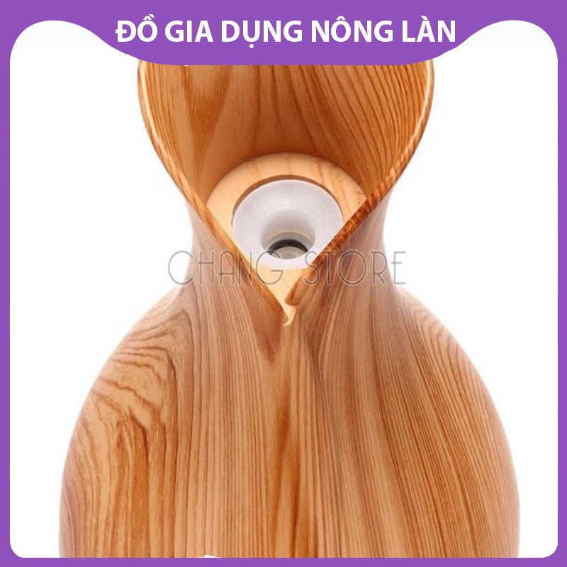 Máy xông tinh dầu vân gỗ cổ cao, phun sương tạo ẩm  thiết kế có đèn sang trọng, kiểu dáng lọ hoa NL Shop