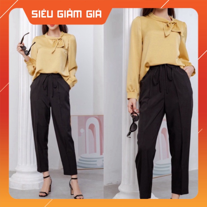 QUẦN TÂY văn phòng DÁNG BAGGY PHỐI CHUN SAU 3 màu xanh da trời BE ĐEN MẶC 4 ngày xuân HÈ THU ĐÔNG đi làm việc đi dạo AHO