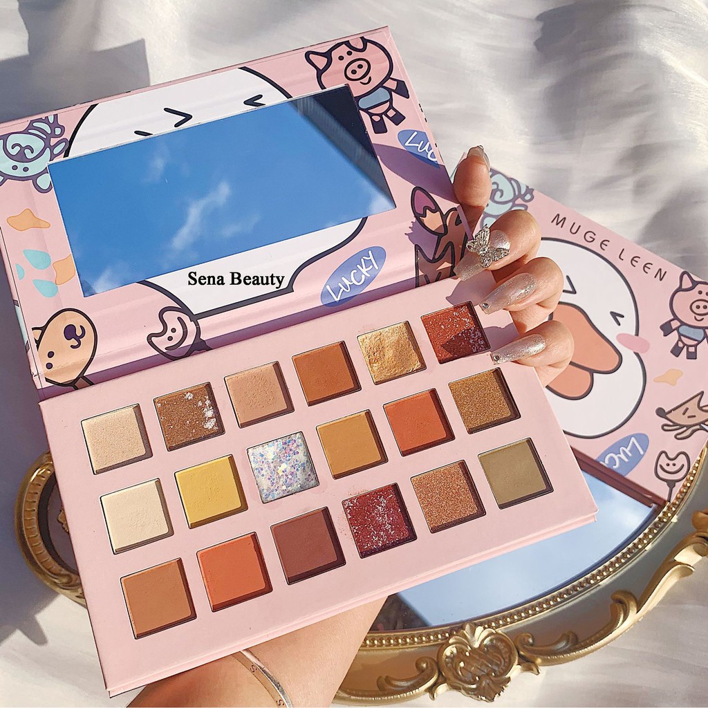 Bảng phấn mắt nhũ lì 18 Ô Muge Leen Con Vịt Sena Beauty