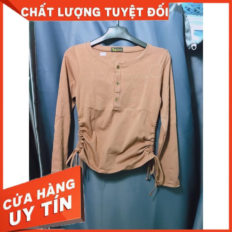 Áo thun tay dài rút dây bên hông có nút- ảnh thật toàn bộ