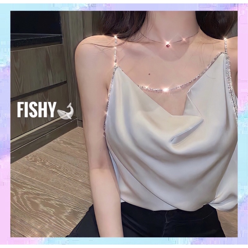 Áo Lụa Cổ Đổ Dây Xoàn Lấp Lấp Lánh Chất Đẹp Sang Chảnh Nhiều Màu Dành Cho Nữ Phong Cách Hàn Quốc DB.FISHY
