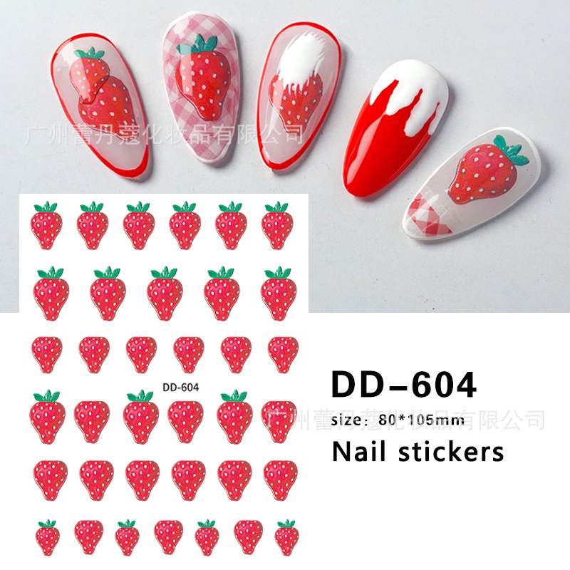 Sticker 3D Dâu Tây | Hình Dán Móng Tay Đáng Yêu DD-604