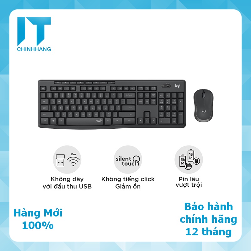 Bộ Bàn Phím Và Chuột Không Dây Logitech MK295 Silent - Công nghệ silent Touch - Hàng Chính Hãng