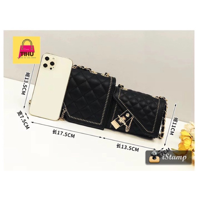 Túi Xách Nữ, túi da chần trám quai xích mix ngọc đeo chéo đi chơi, đẹp, cao cấp