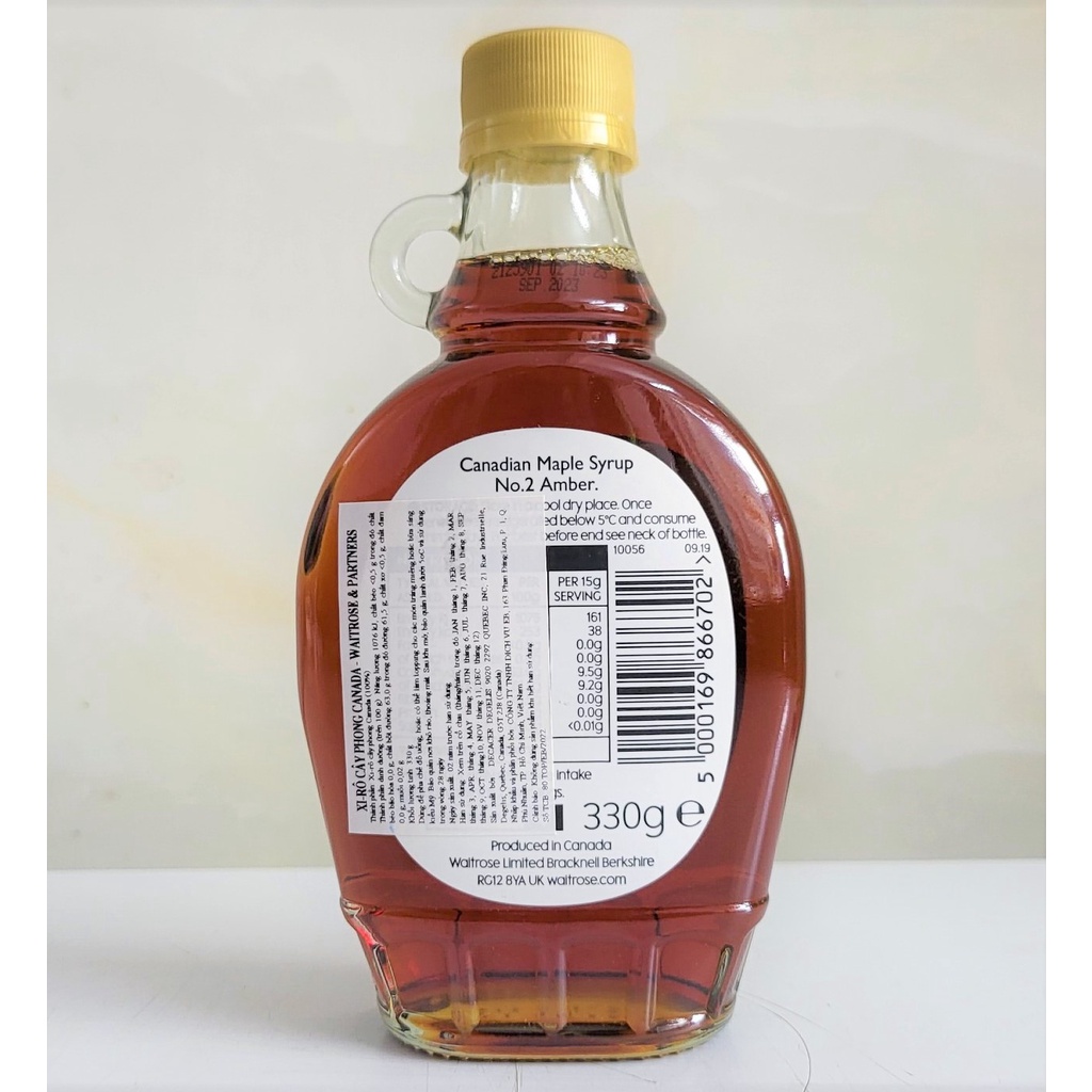 (EXP-HẠN SD 01/9/2023) [Chai 330g] SI RÔ LÁ PHONG (CÂY THÍCH) NGUYÊN CHẤT [Canada] WAITROSE Canadian Maple Syrup (atp)