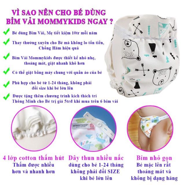 Tã Vải, Bỉm Vải MOMMYKIDS BAN NGÀY chống hăm cho bé 1_24 tháng