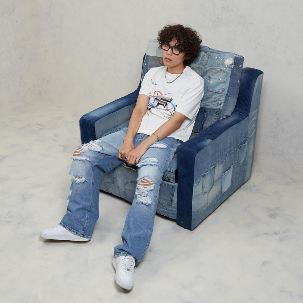 Quần jean nam streetwear cao cấp FNOS ERG6 màu xanh, dáng rộng, chất liệu không co giãn