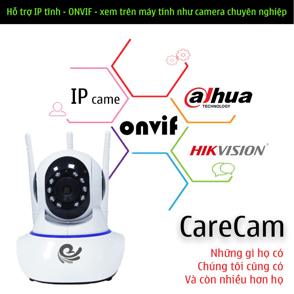 Camera WIFI không dây 3 râu Care Cam 2.0 Mpx full HD1080, xoay 360 độ, xoay bám theo chuyển động, đàm thoại 2 chiều | BigBuy360 - bigbuy360.vn