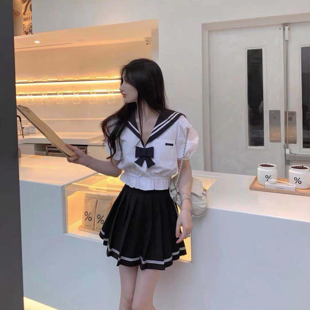 Áo croptop tay ngắn phối nơ dễ thương cho nữ phong cách Jennie Blackpink