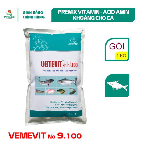 Vemedim Vemevit No. 9.100 Premix vitamin- axit amin- khoáng cho cá, gói 1kg