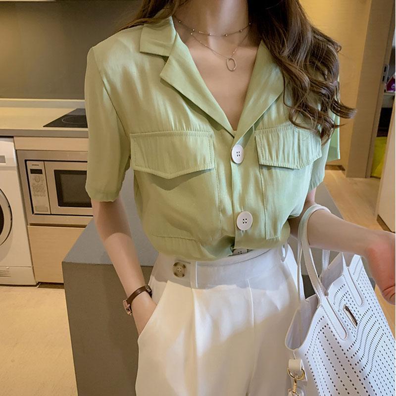 Áo Sơ Mi Tay Ngắn Dáng Ôm Che Bụng Thời Trang Mùa Hè Hàng Mới Dành Cho Bạn Nữ