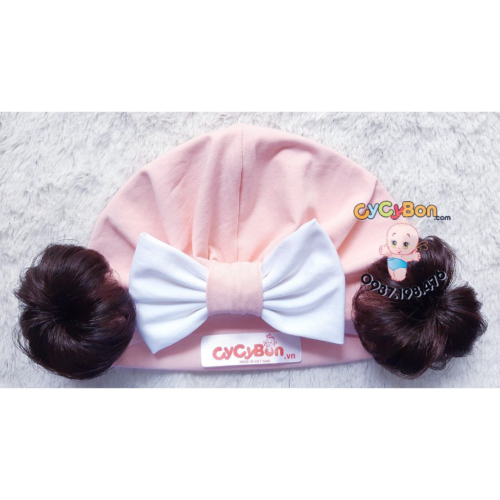 Nón Mũ Turban Tóc Giả Cho Bé Gái Màu Hồng Da Chất Vải Cotton Co Giãn Có Size Cho Bé Từ Sơ Sinh !