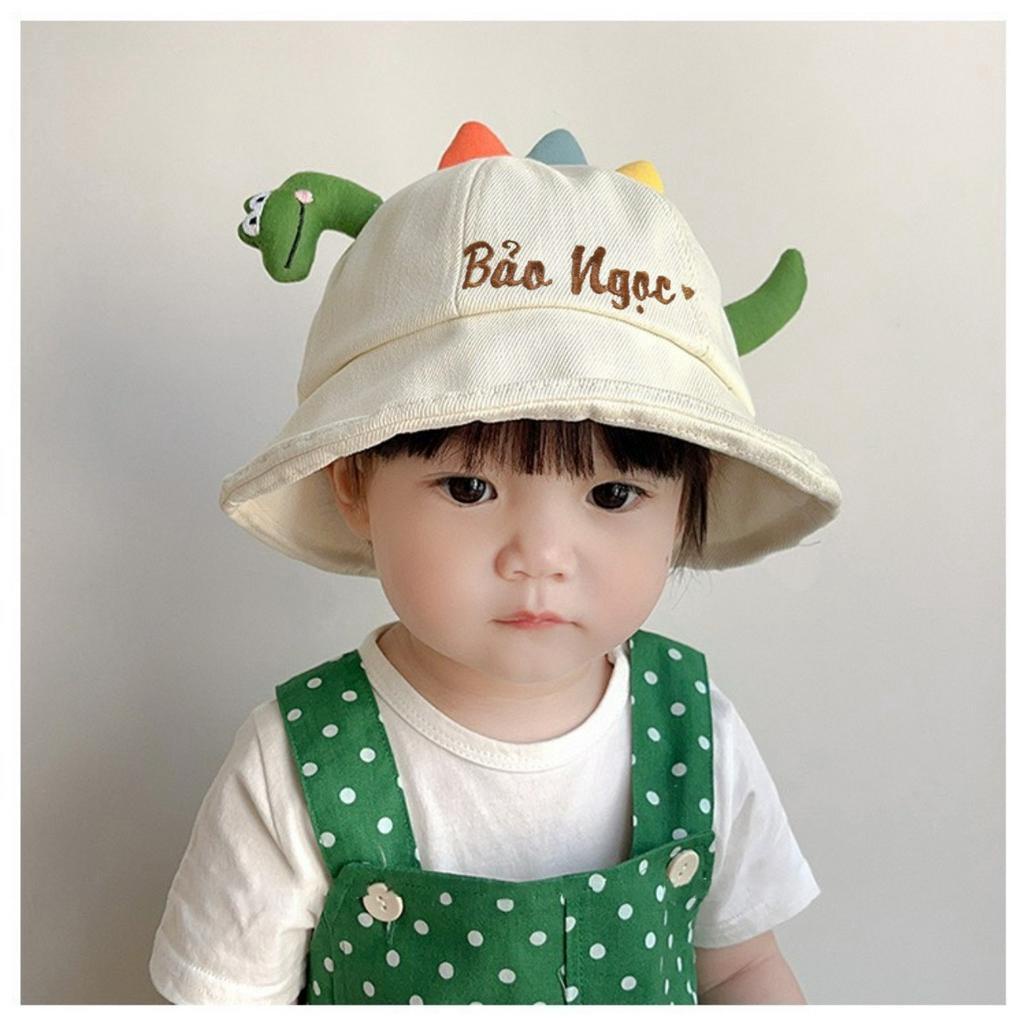 MUP 193 : Mũ vành khủng long cute thêu tên cho bé theo yêu cầu