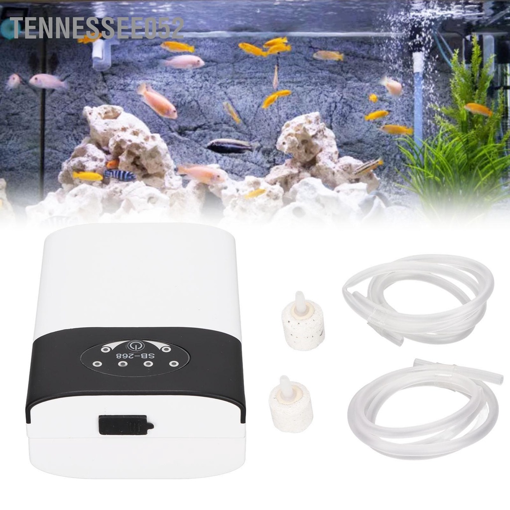 Tennessee052 Máy bơm oxy hồ cá Tắt tiếng AC DC Sạc kép Mức tiêu thụ thấp Ổn định sục khí bể mini