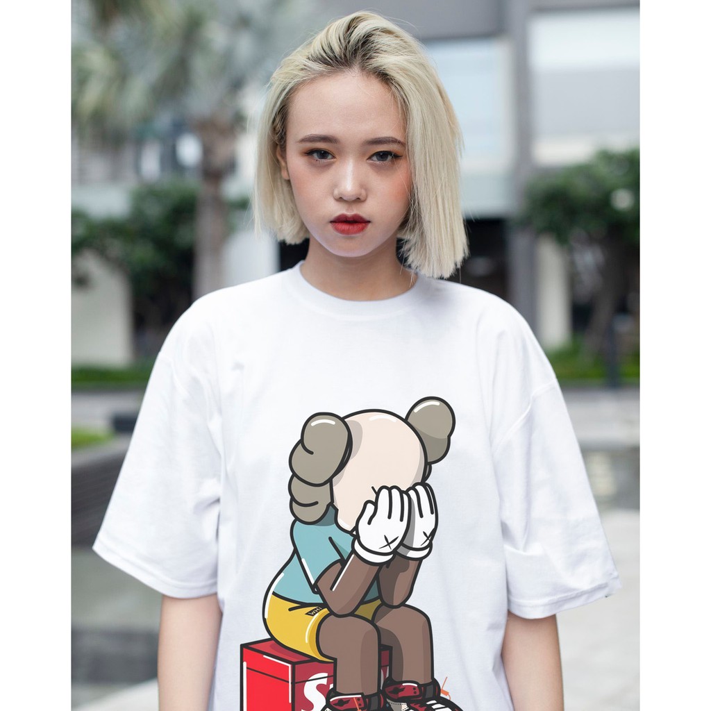 Áo thun tay lỡ form rộng nam nữ HELLO , Áo phông nữ rộng unisex oversize cotton 100% cổ tròn tay ngắn KAWS  - Ap01