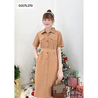 Đầm sơ mi tay lửng phối dây eo - D2175