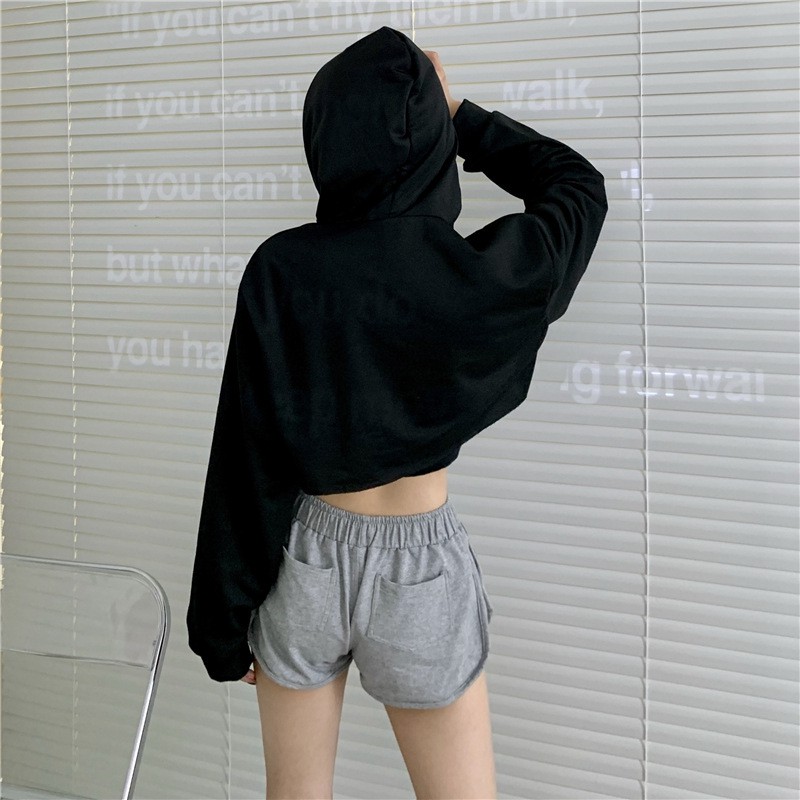 Áo hoodie lửng tay dài phong cách Hàn Quốc thời trang cho nữ | BigBuy360 - bigbuy360.vn