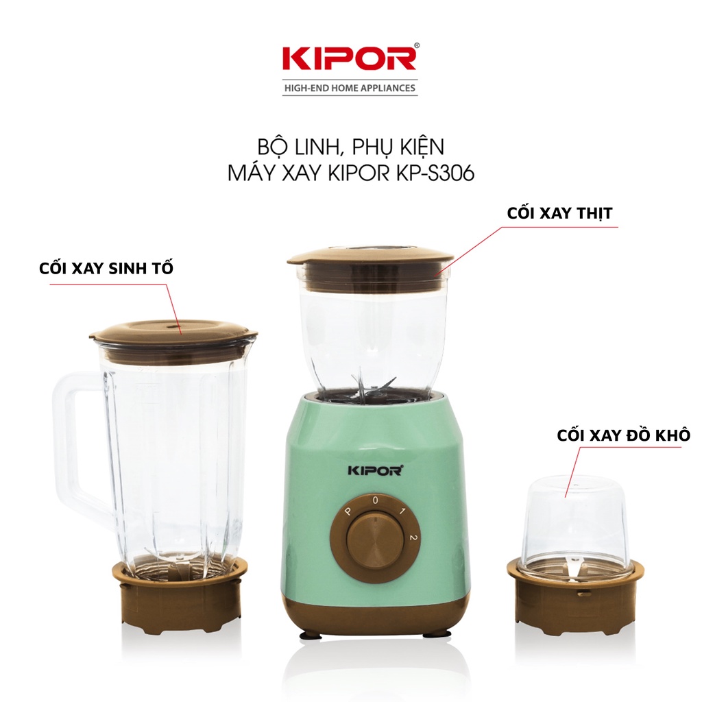 Máy xay sinh tố KIPOR KP-S306 - Tặng kèm 3 cối 0,2L, 0,5L, 1,5L - Tự ngắt chống quá tải - Bảo hành tại nhà 12 tháng