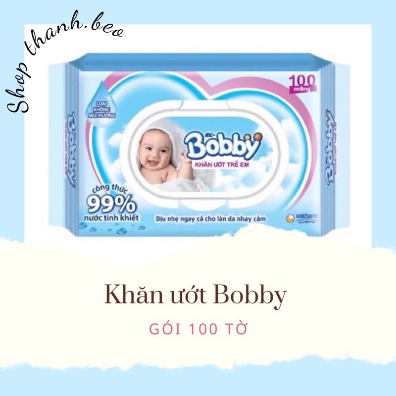 Khăn ướt Bobby xanh |Gói 100 tờ| siêu sale giá tốt