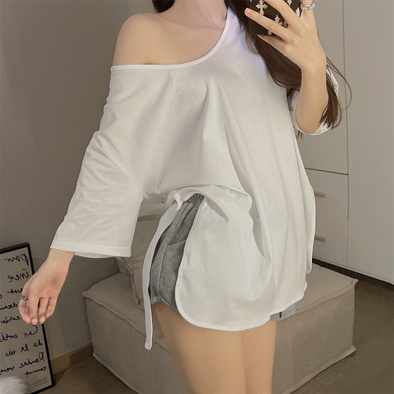 SUXI Áo Thun Ngắn Tay Cổ Tròn Màu Sắc Đơn Giản Thời Trang Mùa Hè Cho Nữ