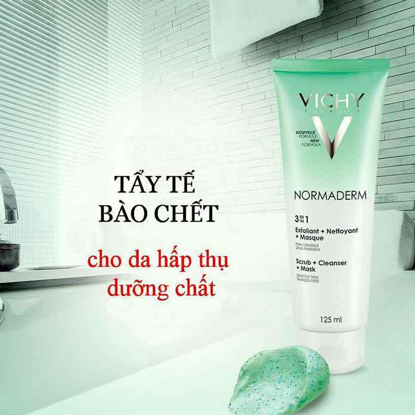 Vichy Kem Tẩy Tế Bào Chết 3 Tác Dụng Normaderm 3 in 1 Scrub + Cleanser + Mask 125ml