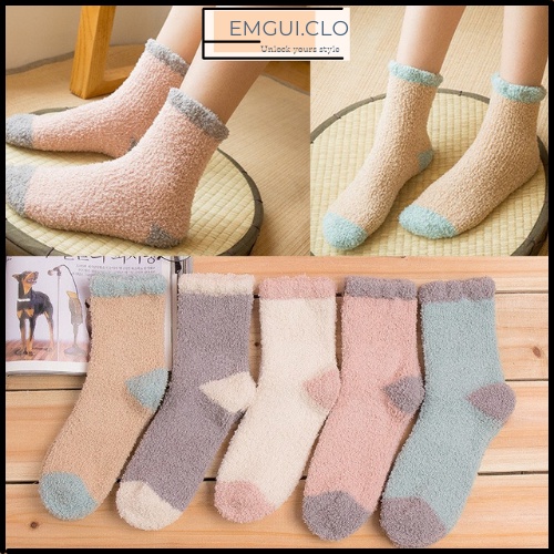 Vớ tất lông cừu nữ cổ cao, tất cổ cao len lông cừu cổ bèo phong cách Vintage