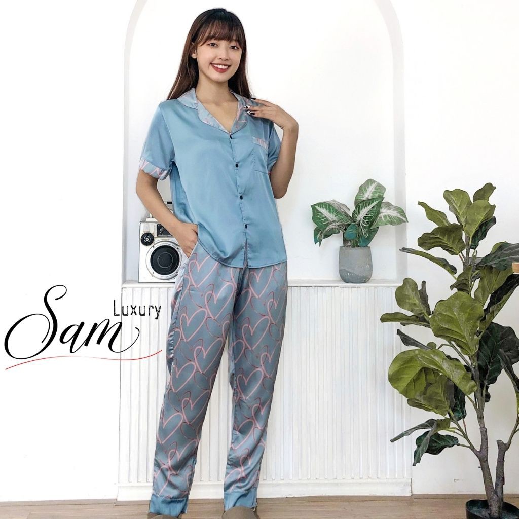 Đồ ngủ nữ hàn quốc, mặc ở nhà, chất liệu lụa latin mềm mịn, Sam luxury | BigBuy360 - bigbuy360.vn