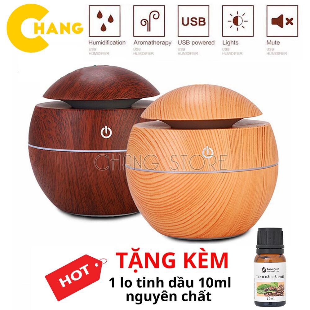 Máy phun sương tạo ẩm, máy khuếch tán tinh dầu vân gỗ cổ thấp + Tặng kèm 1 lọ tinh dầu 10ml thiên nhiên