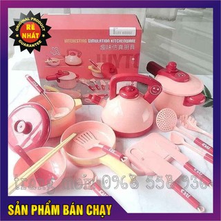 Bộ đồ chơi nấu ăn màu hồng cho bé siêu yêu