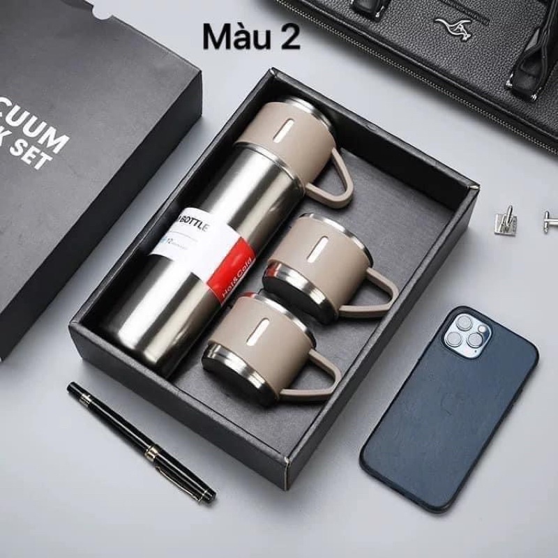 Bình giữ nhiệt inox tặng kèm 2 cốc dung tích 500ml