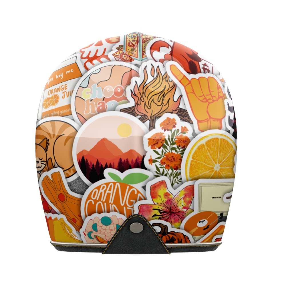 Set 50 cái Sticker màu Cam dán mũ bảo hiểm, hình dán Orange chống nước, decal màu cam trang trí laptop, điện thoại