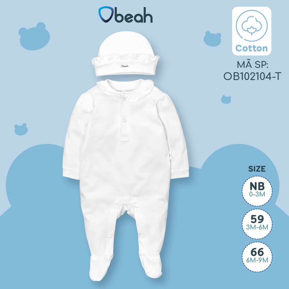 Set bodysuit tất liền thân kèm mũ cho bé gái Obeah chất liệu cotton organic, quà tặng cho bé sơ sinh OB10210