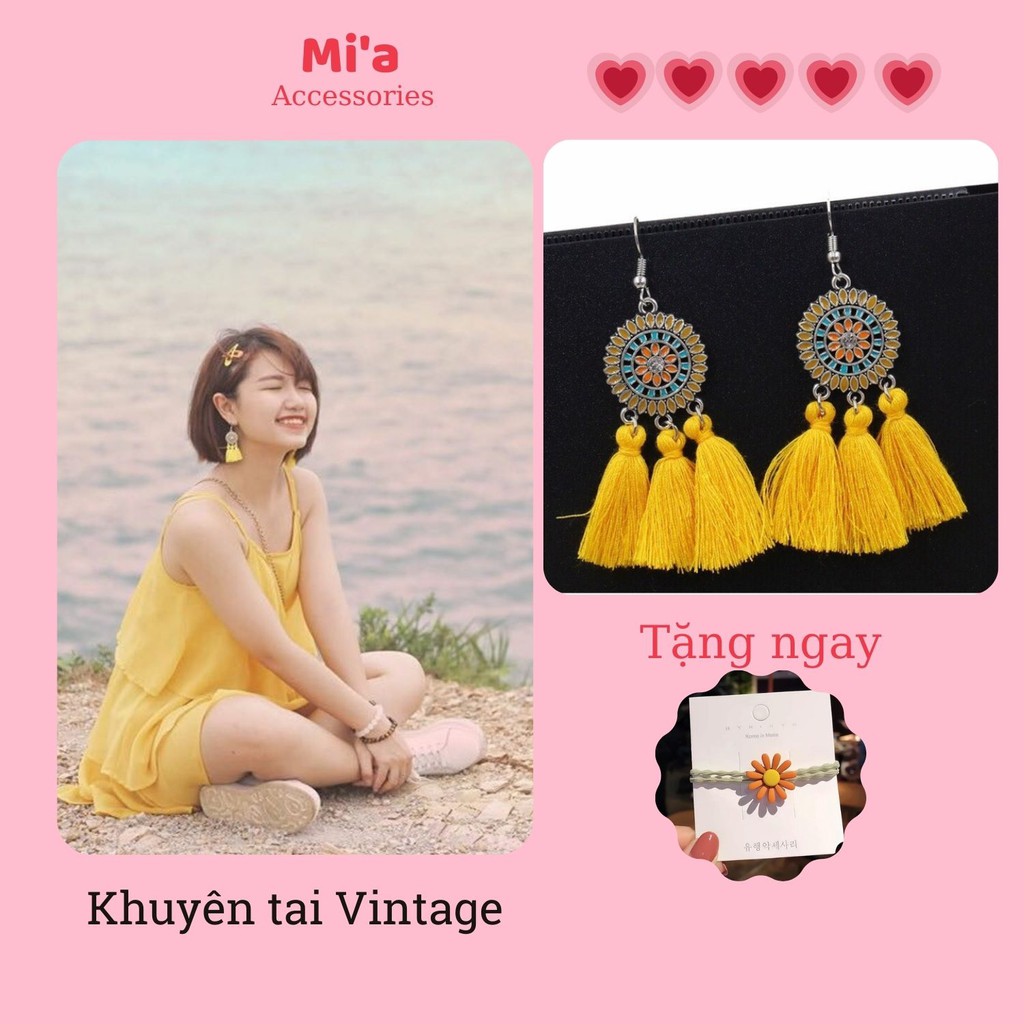 Khuyên tai Vintage tròn nhỏ màu vàng tươi, Khuyên tai phong cách Boho