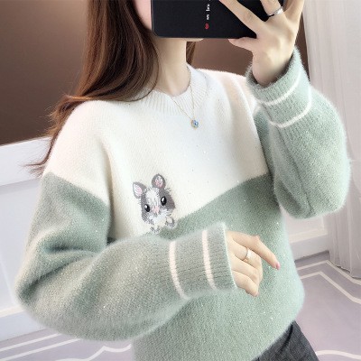 Áo len nữ đẹp, Áo len nữ dáng rộng lông xù mềm mượt, Phối màu teen đáng yêu