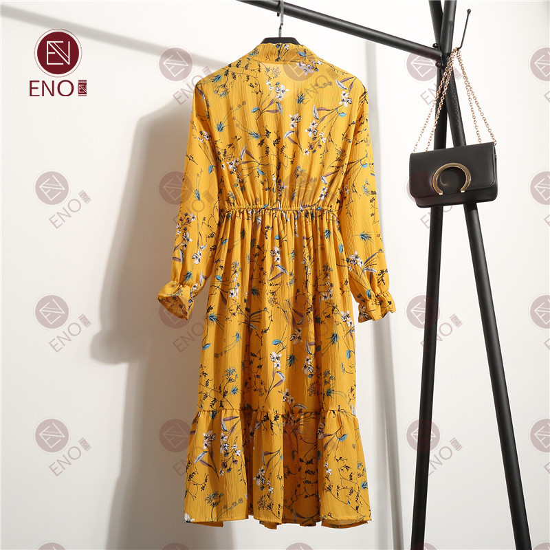 Đầm Voan Hoa Tay Dài Cổ Thắt Nơ Thời Trang Vintage Cho Nữ | BigBuy360 - bigbuy360.vn