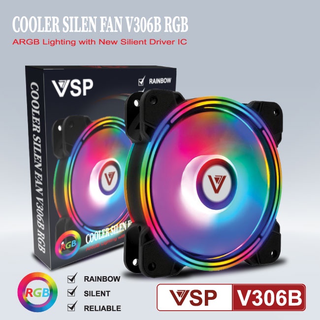 Fan tản nhiệt case VSP LED RGB V306B