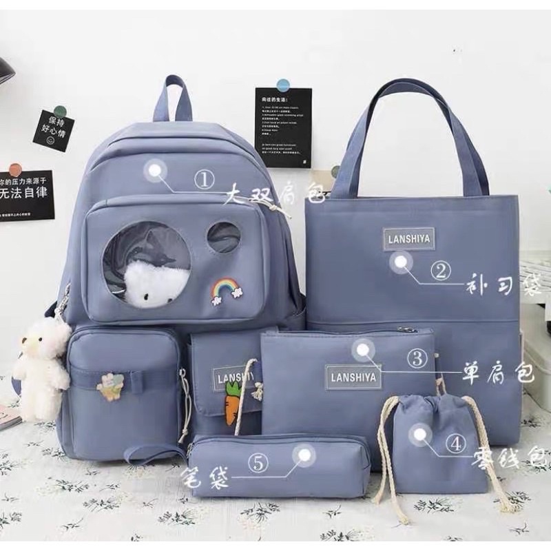 Balo Set 4 Món Thời Trang Đi Học DEMEIBAG ĐẦU GẤU - SET 4 MÓN PHỐI HỘP KIẾNG