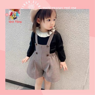 Sét yếm bé gái 8-18kg, sét yếm dạ kẻ kèm áo dài tay cho bé