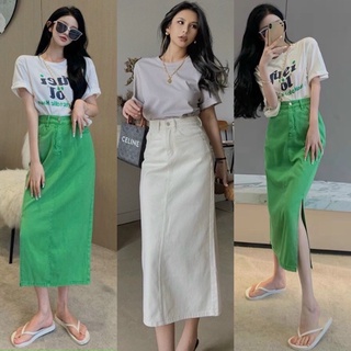 SET ÁO THUN KÈM CHÂN VÁY JEANS (KÈM VIDEO HÌNH THẬT)