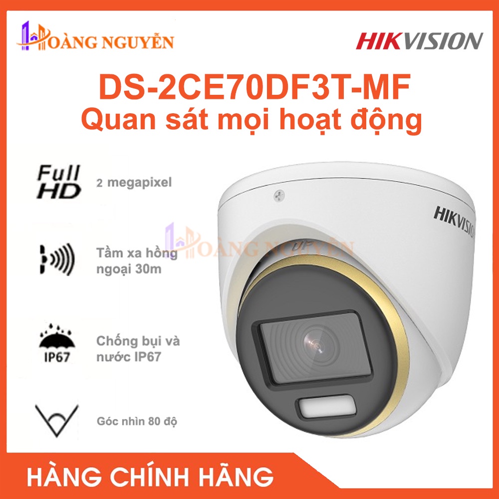 [NHÀ PHÂN PHỐI] Camera có màu ban đêm 2MP trong nhà Hikvision DS-2CE70DF3T-MF, chống ngược sáng thực 130bD