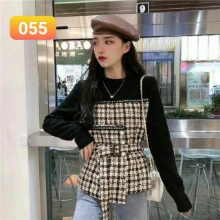 Áo dạ tweet kèm đai phối nhung Quảng châu (Ảnh thật)