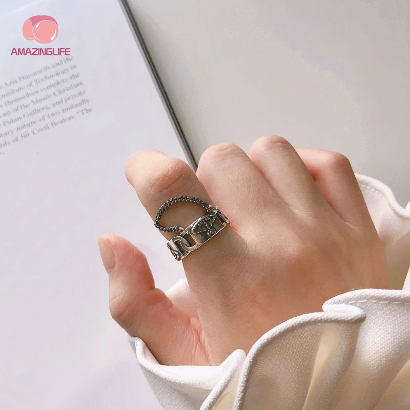 Nhẫn Hở Bằng Hợp Kim Phối Dây Xích Phong Cách Gothic Thời Trang Cho Nam / Nữ