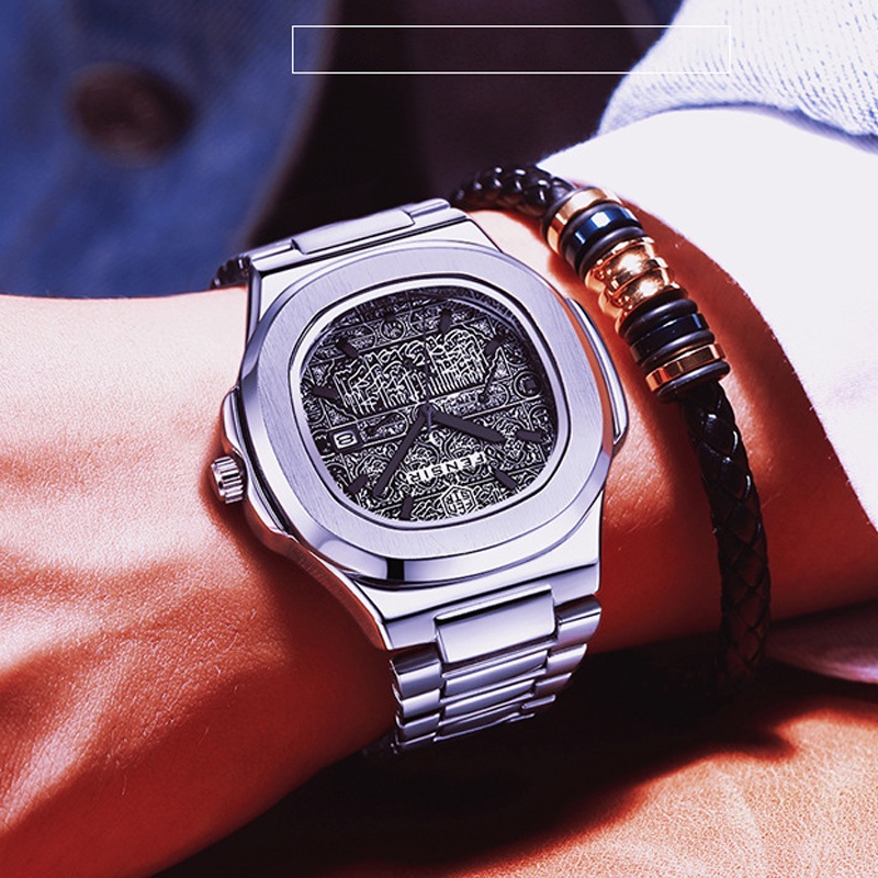 Đồng hồ nam chính hãng cao cấp chống nước đẹp dây thép hợp kim 316L mặt vuông thời trang W16