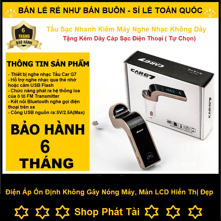 Tẩu Sạc Nhanh Trên Xe Hơi Có Đồng Hồ Hiển Thị Điện Áp, Max 2.5A, Kiêm Máy Nghe Nhạc Không Dây Cho Xe Hơi - Tặng Cáp Sạc