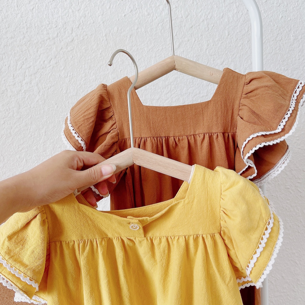 Váy hè tay cánh tiên 2 tầng, cổ vuông size nhỡ cho bé 3-8 tuổi (mã 079)