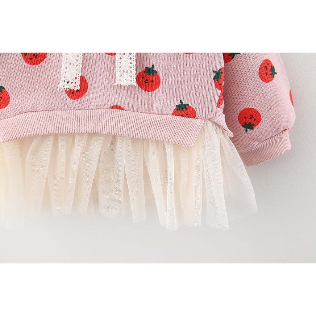 Áo tay dài phối voan - họa tiết quả cà chua dễ thương cho bé gái size 80-120 (7~17kg)